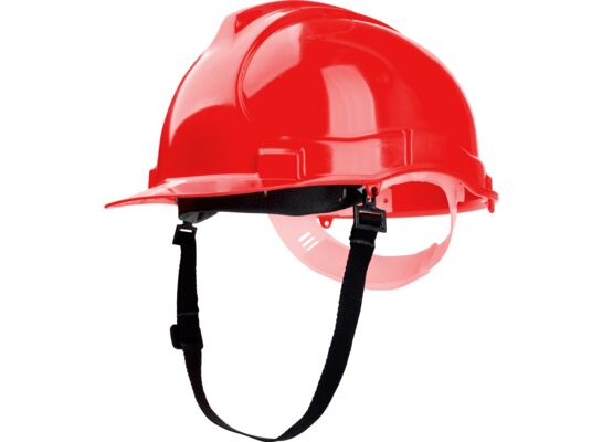 Kask budowlany, czerwony, z uniwersalnym uchwytem do osprzętu, Drel