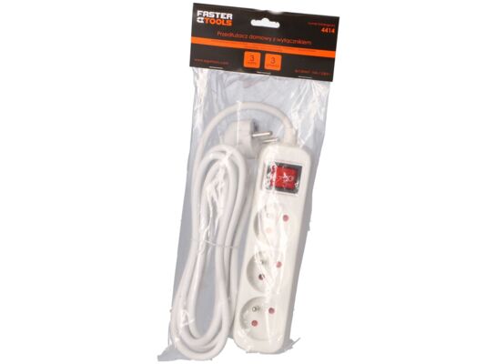 Przedłużacz domowy z wyłącznikiem 3 gniazda 3 m FASTER TOOLS