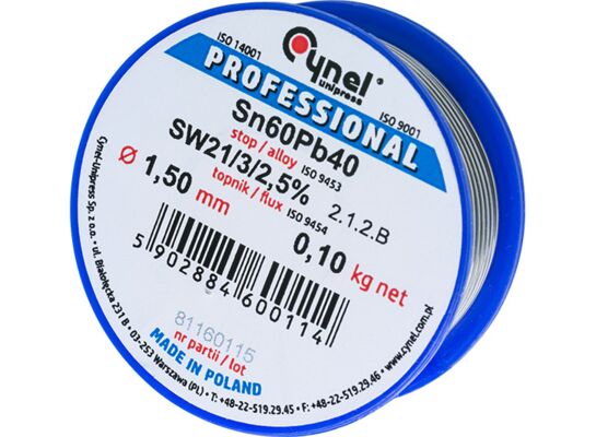 Spoiwo lutownicze 0,25 kg na szpulce 1,5 mm 60% Cynel
