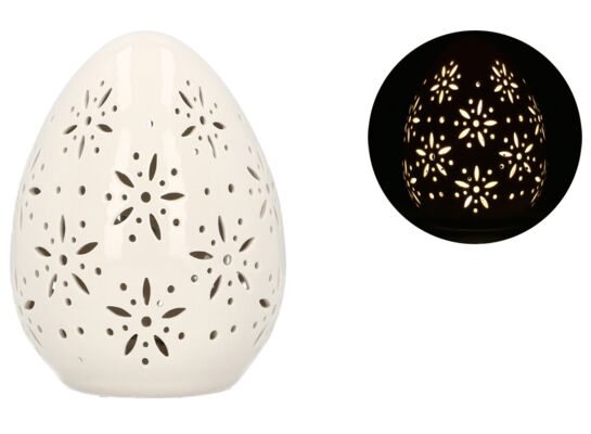 Jajko białe ażurowe z LED 10 x 13 cm