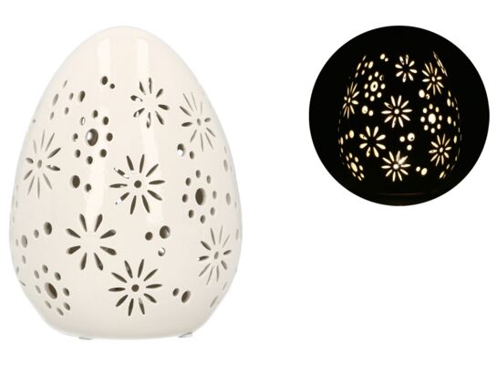 Jajko białe ażurowe z LED 12 x 16 cm