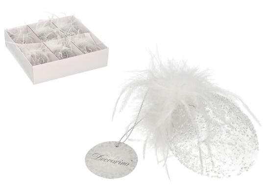 Wielkanocna zawieszka dekoracyjna z piórkami 6,2 x 9,5 cm, szkło