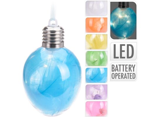 Zawieszka jajo z piórem 7 x 11 cm LED 7 kolorów