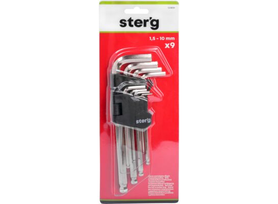 Klucz sześciokątny z końcówką kulistą wydłużony 1,5-10 mm komplet 9 szt. Drel