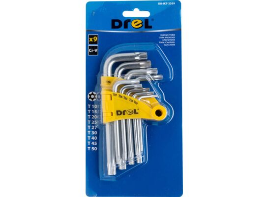 Klucz Torx z otworem T10-50 Cr-V komplet 9 szt. Drel