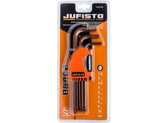 Klucz sześciokątny z końcówką kulistą wydłużony S2 1,5-10 mm komplet 9 szt. Jufisto