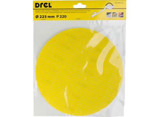 Krążek ścierny samoprzyczepny "na rzep" z otworami 225 mm P220 Drel