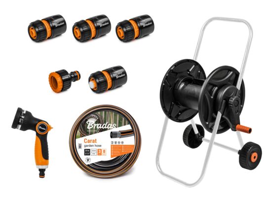 Wózek Daily z wężem 1/2" 20 m pistoletem i armaturą Bradas