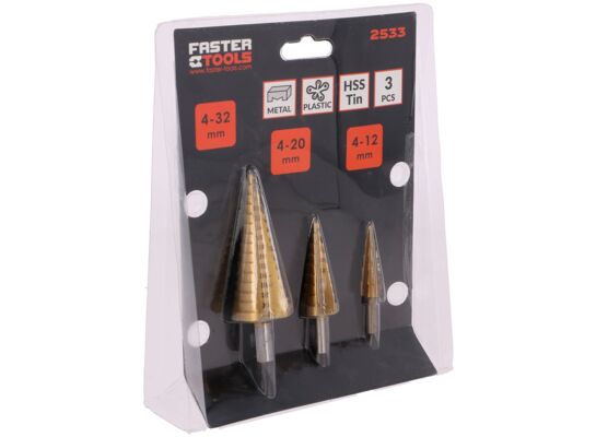Wiertła wielostopniowe 3 szt. FASTER TOOLS
