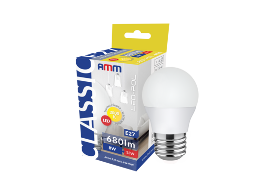 Żarówka LED AMM-E27-G45-8W-WW