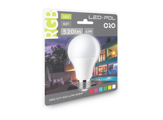 Żarówka LED ORO-E27-A60-6,5W-RGBW