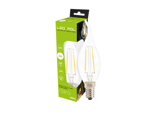 Żarówka Filament LED ORO-E14-C35-FL-CLARO-FLAMI-4W-WW