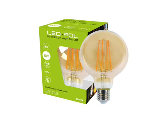 Żarówka Filament LED ORO-E27-G125-FL-AMBER-6W-WW