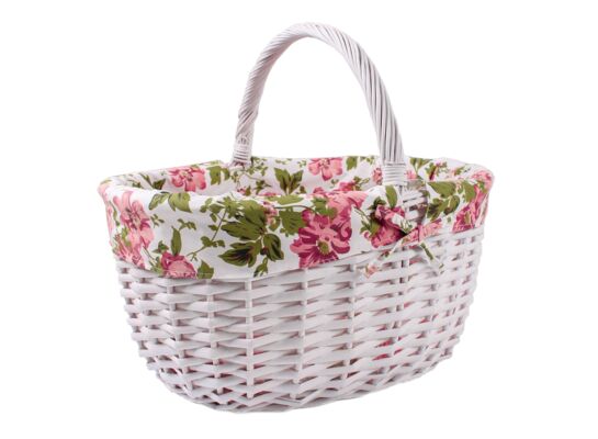 Kosz z materiałem w róże biały 45 x 35 x 22/41 cm
