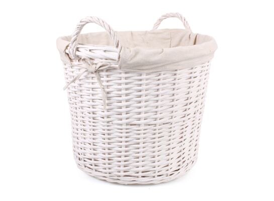Kosz wiklinowy z uchwytami i materiałem biały 45 x 45 x 38/45 cm