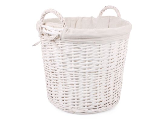Kosz wiklinowy z uchwytami i materiałem biały 38 x 38 x 34/40 cm