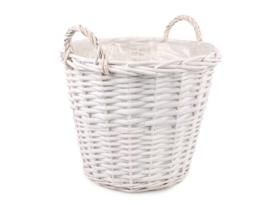 Kosz wiklinowy z uchwytami do obsadzania biały 38 x 38 x 30/37 cm