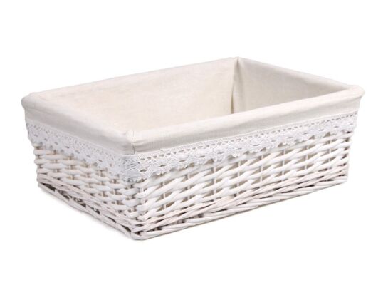 Szuflada wiklinowa z materiałem biała 37 x 26 x 12 cm