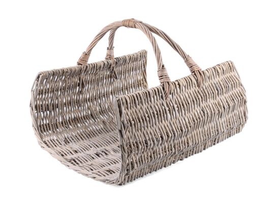 Kosz wiklinowy kominkowy duży szary 46 x 42 x 27/40 cm