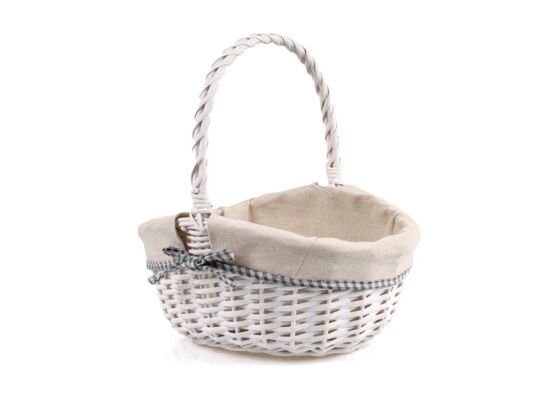 Koszyk wiklinowy z materiałem biały 33 x 26 x 12/16/34 cm