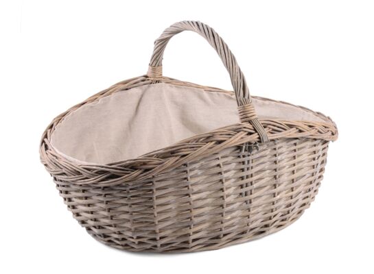 Koszyk wiklinowy z materiałem szary 48 x 35 x 14/20/31 cm