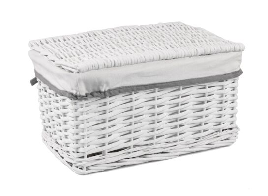 Kufer wiklinowy z materiałem biały 36 x 26 x 20 cm