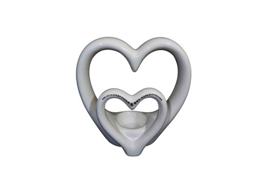 Świecznik szkliwiony 2 serca Swarovski 20 cm Souvenire