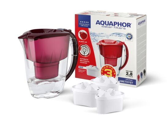 Dzbanek filtrujący Amethyst 2,8 l z 3 wkładami B100-25 Maxfor wiśniowy Aquaphor
