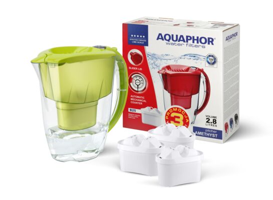 Dzbanek filtrujący Amethyst 2,8 l z 3 wkładami B100-25 Maxfor limonkowy Aquaphor