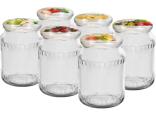 Słoik 720 ml z kolorową zakrętką Ø82 6 sztuk