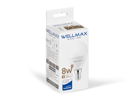 Żarówka ledowa Wellmax Samsung kulka LED E-14 8 W  barwa neutralna