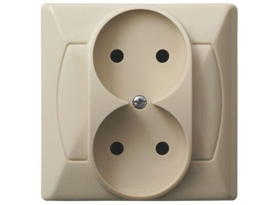 Gniazdo Akcent podwójne bez uziemienia beżowe