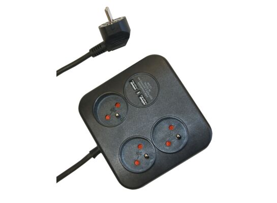 Przedłużacz biurkowy Powersquare 3 gniazda+2 USB, 2.4A, 1.4 m, grafit