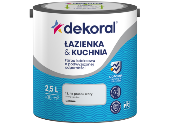 Farba lateksowa o podwyższonej odporności ŁAZIENKA & KUCHNIA Po prostu szary 2,5 l Dekoral
