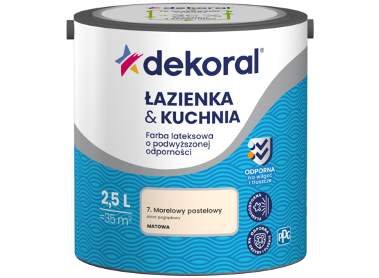 Farba lateksowa o podwyższonej odporności ŁAZIENKA & KUCHNIA Morelowy pastelowy 2,5 l Dekoral