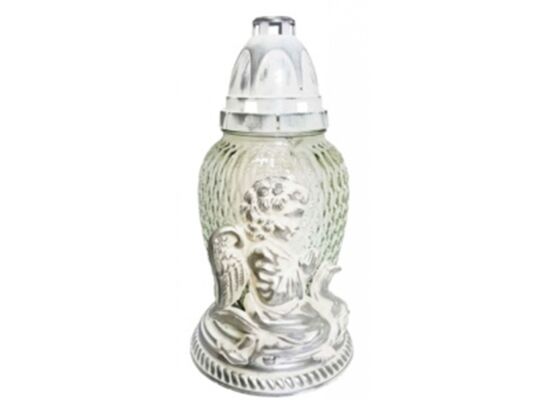 Znicz szklany Z 551/S ANIOŁ 23,5 cm srebrny