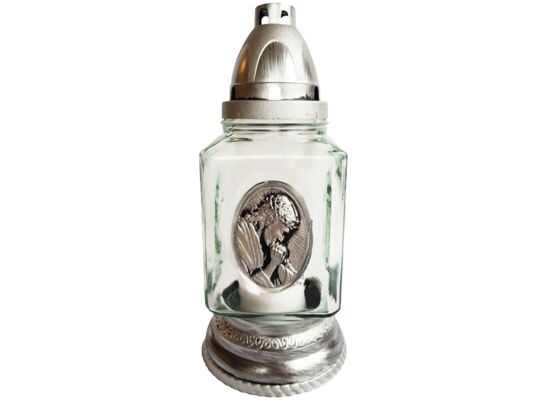 Znicz szklany P 46/S JEZUS 24,5 cm srebrny