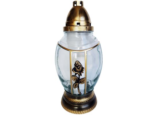 Znicz szklany P 80 RÓŻA Z 28 cm złoty