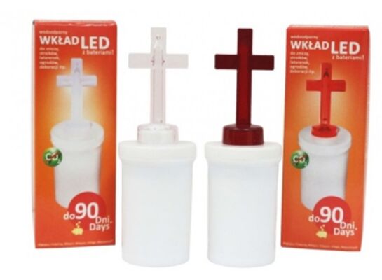 Znicz LED krzyżyk 11 cm biały/czerwony
