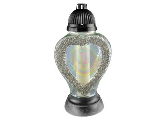 Znicz szklany serce tęcza 42 cm