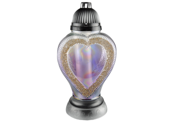 Znicz szklany serce tęcza 42 cm