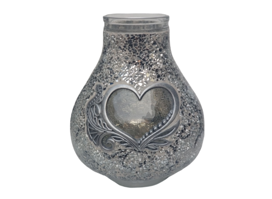 Znicz witraż Karafa serce HEART4 36 cm biało-srebrny