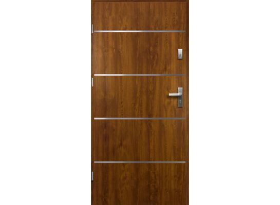 Drzwi zewnętrzne ATENA pełne inox złoty dąb 90 lewe RADEX