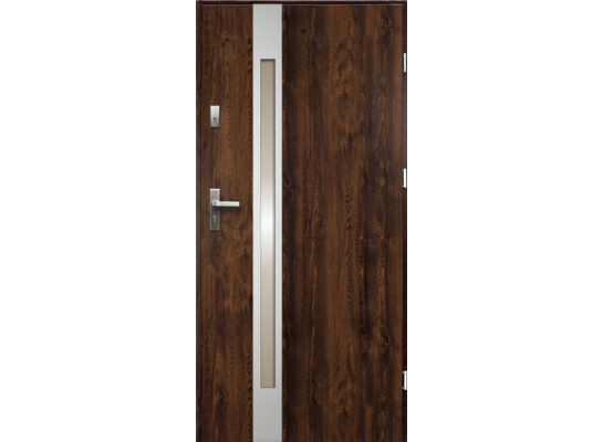Drzwi zewnętrzne TEMIDAS stopsol inox ciemny orzech 80 prawe RADEX