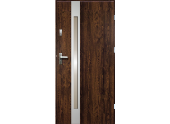 Drzwi zewnętrzne TEMIDAS stopsol inox ciemny orzech 90 prawe RADEX