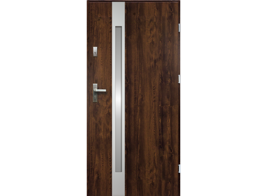 Drzwi zewnętrzne TEMIDAS lakomat inox ciemny orzech 90 prawe RADEX