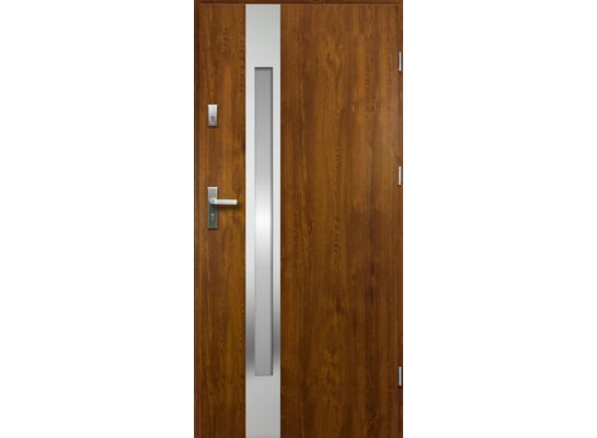 Drzwi zewnętrzne TEMIADA lakomat inox złoty dąb 90 prawe RADEX