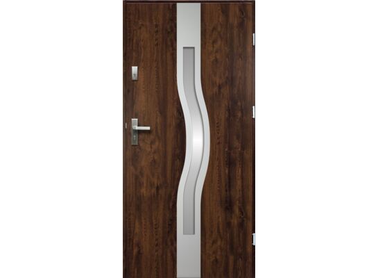 Drzwi zewnętrzne OLIMPIA lakomat inox orzech 90 prawe RADEX