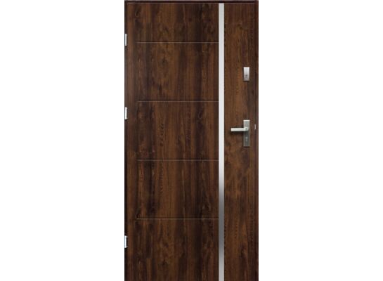 Drzwi zewnętrzne IRIS pełne inox orzech 90 lewe RADEX