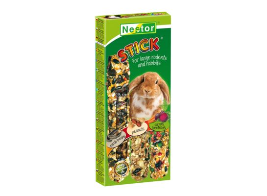 Kolba „3 w 1” dla dużych gryzoni i królików - z chlebem świętojańskim, orzechy ziemne, marchewka i buraki Nestor